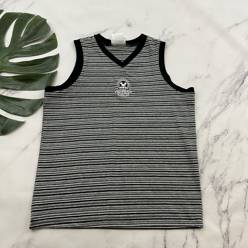 Disneyland Womens Vintage Y2k Tank Top Size M Black White Hollywood Backlot Tee